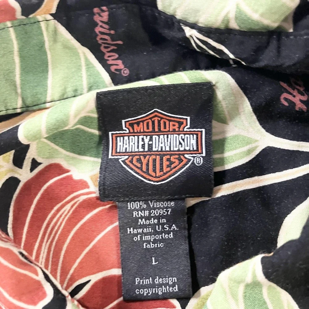 Harley-Davidson Shirt Mens Large Black‎ Hawaiian Aloha Short Sleeve Made USA